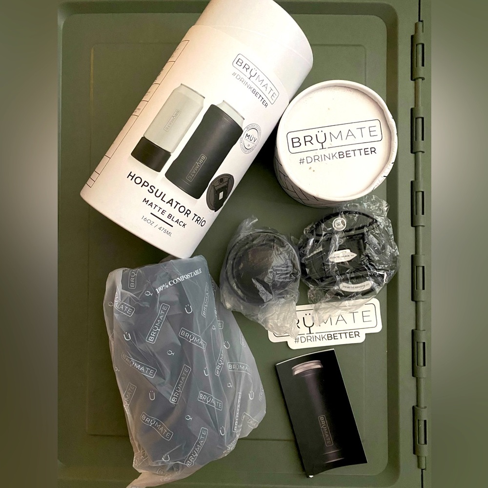 Brumate Hopsulator Trio Matte Black 16 oz Tumbler or Can Holder with lid